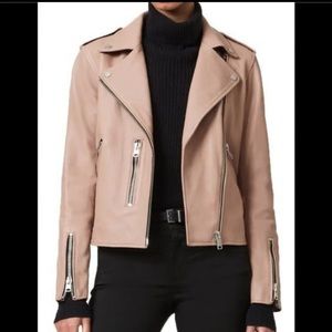 All Saints Fern Leather Biker Jacket in Cameo Pink — US 6
